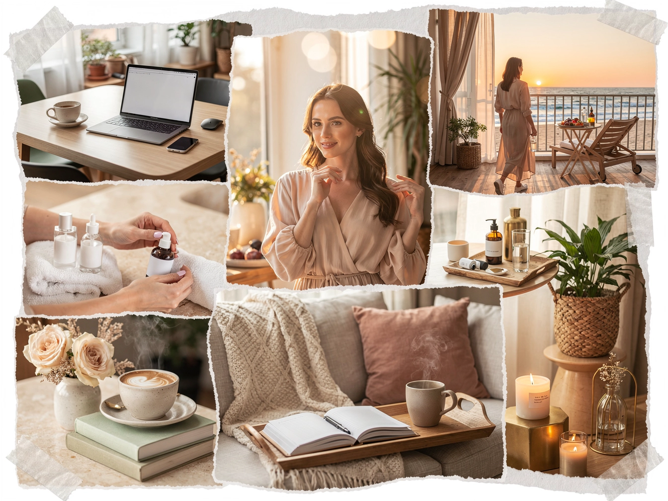 Women's vision board collage with wellness, creative business, travel, abundance, and self-care aspirations