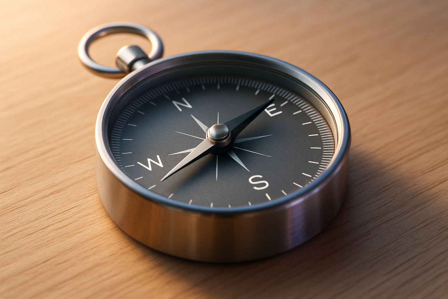 A photorealistic, premium minimal compass symbolizing inner resonance